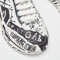 Pre Owned Dolce & Gabbana White/Black Graffiti Print Leather Daymaster Sneakers Size 39