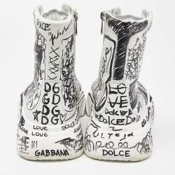 Pre Owned Dolce & Gabbana White/Black Graffiti Print Leather Daymaster Sneakers Size 39