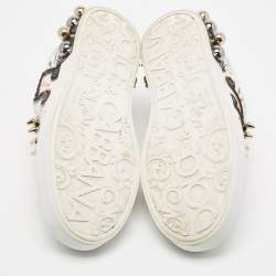 Pre Owned Dolce & Gabbana White Leather Portofino Graffiti Heart Applique Low top Sneakers Size 39
