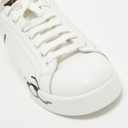 Pre Owned Dolce & Gabbana White/Mauve Leather Portofino Low Top Sneakers Size 39