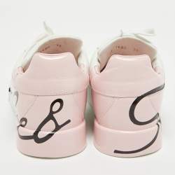 Pre Owned Dolce & Gabbana White/Mauve Leather Portofino Low Top Sneakers Size 39