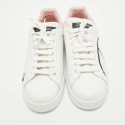 Pre Owned Dolce & Gabbana White/Mauve Leather Portofino Low Top Sneakers Size 39