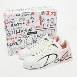 Pre Owned Dolce & Gabbana White/Mauve Leather Portofino Low Top Sneakers Size 39