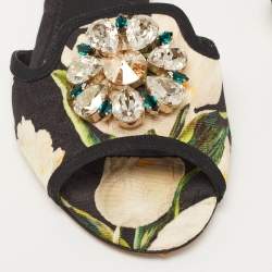 Pre Owned Dolce & Gabbana Tricolor Printed Canvas Crystal Embellished Flat Slides Size 37