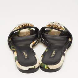 Pre Owned Dolce & Gabbana Tricolor Printed Canvas Crystal Embellished Flat Slides Size 37