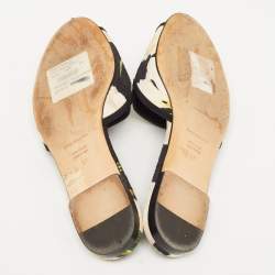 Pre Owned Dolce & Gabbana Tricolor Printed Canvas Crystal Embellished Flat Slides Size 37