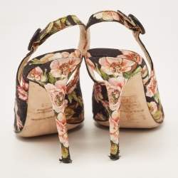 Dolce & Gabbana Multicolor Floral Print Brocade Slingback Pointed Toe Pumps Size 38 