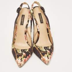 Dolce & Gabbana Multicolor Floral Print Brocade Slingback Pointed Toe Pumps Size 38 
