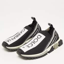 Pre Owned Dolce & Gabbana Black/White Logo Print Knit Fabric Sorrento Sneakers Size 39.5