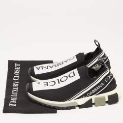 Pre Owned Dolce & Gabbana Black/White Logo Print Knit Fabric Sorrento Sneakers Size 39.5