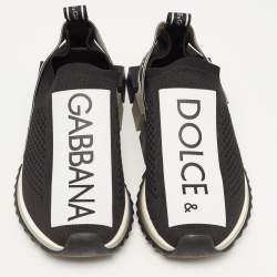 Pre Owned Dolce & Gabbana Black/White Logo Print Knit Fabric Sorrento Sneakers Size 39.5