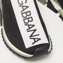 Pre Owned Dolce & Gabbana Black/White Logo Print Knit Fabric Sorrento Sneakers Size 39.5
