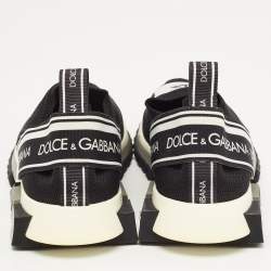 Pre Owned Dolce & Gabbana Black/White Logo Print Knit Fabric Sorrento Sneakers Size 39.5