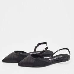 Pre Owned Dolce & Gabbana Black Satin and Mesh Slingback Flats Size 37