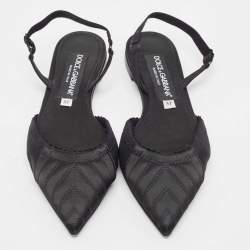 Dolce & Gabbana Black Satin and Mesh Slingback Flats Size 37