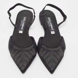 Pre Owned Dolce & Gabbana Black Satin and Mesh Slingback Flats Size 37