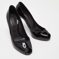 Pre Owned Dolce & Gabbana Black Patent Leather Platform Peep Toe Pumps Size 37