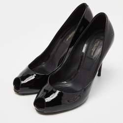 Pre Owned Dolce & Gabbana Black Patent Leather Platform Peep Toe Pumps Size 37