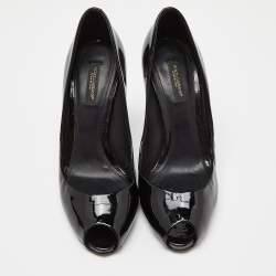 Pre Owned Dolce & Gabbana Black Patent Leather Platform Peep Toe Pumps Size 37