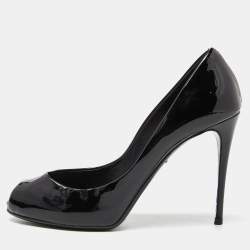 Pre Owned Dolce & Gabbana Black Patent Leather Platform Peep Toe Pumps Size 37