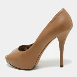 Pre Owned Dolce & Gabbana Light Brown Leather Peep Toe Platform Pumps Size 38.5