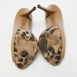 Pre Owned Dolce & Gabbana Light Brown Leather Peep Toe Platform Pumps Size 38.5