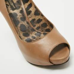 Pre Owned Dolce & Gabbana Light Brown Leather Peep Toe Platform Pumps Size 38.5