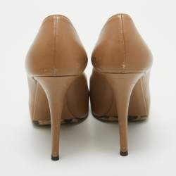 Pre Owned Dolce & Gabbana Light Brown Leather Peep Toe Platform Pumps Size 38.5