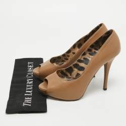 Pre Owned Dolce & Gabbana Light Brown Leather Peep Toe Platform Pumps Size 38.5