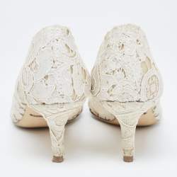 Pre Owned Dolce & Gabbana White Lace Crystal Embellished Taormina Pumps Size 36.5