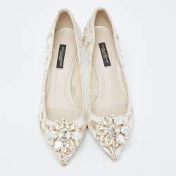 Pre Owned Dolce & Gabbana White Lace Crystal Embellished Taormina Pumps Size 36.5