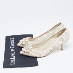 Pre Owned Dolce & Gabbana White Lace Crystal Embellished Taormina Pumps Size 36.5