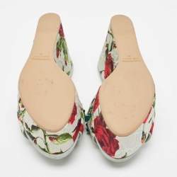 Pre Owned Dolce & Gabbana Light Green Rose Print Canvas Embellished Flower Applique Wedge Slide Sandals Size 39