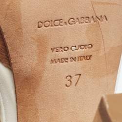 Pre Owned Dolce & Gabbana White Woven Lace Crystal Embellished Ankle Strap Sandals Size 37