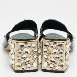 Pre Owned Dolce & Gabbana Dark Green Patent Leather Crystal Embellished Slide Sandals Size 41