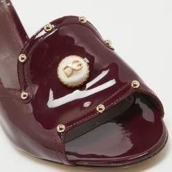 Pre Owned Dolce & Gabbana Burgundy Patent Leather Crystal Embellished Slide Sandals Size 41