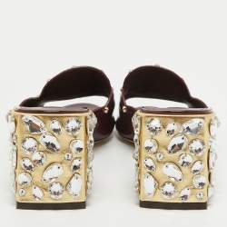 Pre Owned Dolce & Gabbana Burgundy Patent Leather Crystal Embellished Slide Sandals Size 41