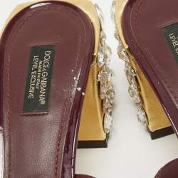 Pre Owned Dolce & Gabbana Burgundy Patent Leather Crystal Embellished Slide Sandals Size 41