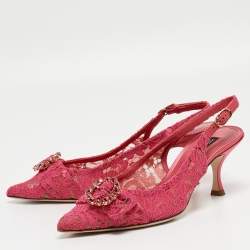 Pre Owned Dolce & Gabbana Pink Lace and Mesh Slingback Pumps Size 40