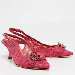 Pre Owned Dolce & Gabbana Pink Lace and Mesh Slingback Pumps Size 40