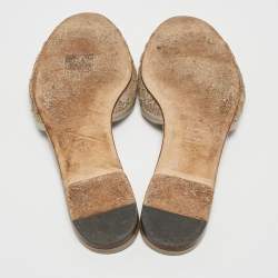 Pre Owned Dolce & Gabbana Silver/Beige Lace and Mesh Flat Slides Size 39.5
