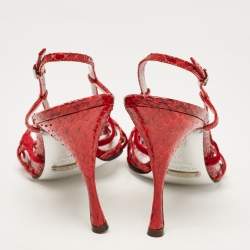Pre Owned Dolce & Gabbana Red Python Leather Ankle Strap Sandals Size 39