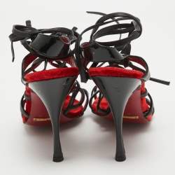 مملوكة مسبقًا Dolce & Gabbana Red/Black Patent and Leather Lace Up Sandals Size 39