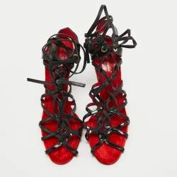 م ملوكة مسبقًا Dolce & Gabbana Red/Black Patent and Leather Lace Up Sandals Size 39