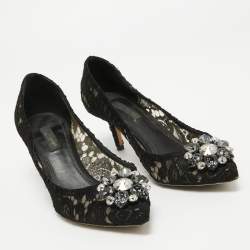 Pre Owned Dolce & Gabbana Black Lace Bellucci Pumps Size 37