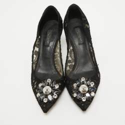 Pre Owned Dolce & Gabbana Black Lace Bellucci Pumps Size 37