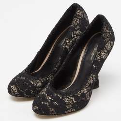 Pre Owned Dolce & Gabbana Black Lace Round Toe Pumps Size 37.5