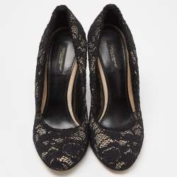 Pre Owned Dolce & Gabbana Black Lace Round Toe Pumps Size 37.5