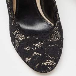 Pre Owned Dolce & Gabbana Black Lace Round Toe Pumps Size 37.5