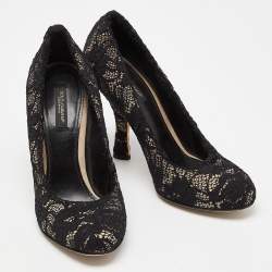 Pre Owned Dolce & Gabbana Black Lace Round Toe Pumps Size 37.5